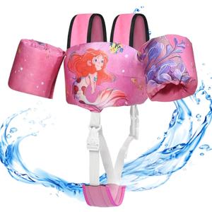 Toddler Swim Vest, Toddler Floaties for 22-66 lbs Boys & Girls, Kids Swim Vest Removable with Crotch Strap & Shoulder Harness Arm Wings for 1 2 3 4 5 6 7 Years Old Baby Children Sea Beach Pool (5 Pink-Mermaid)