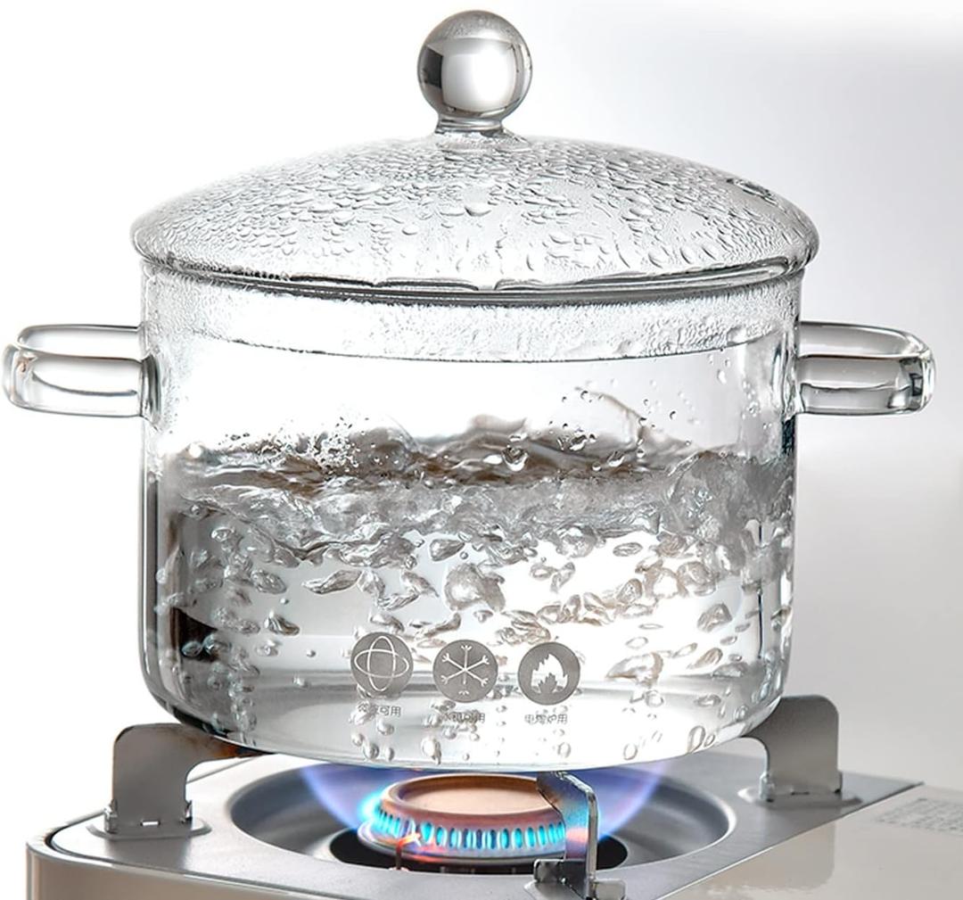 Glass Saucepan with Cover, Transparency Stovetop Pot,Dual Handles Pan with Lid for Pasta Noodle, Soup, Milk, Baby Food making or heating 1.35L/1.9L (1.9L)
