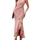 BeryLove Wedding Guest Dresses for Women Long Formal Party Evening Wrap Ruched Midi Dress Cocktail Bridesmaid Date Night Gowns 7099 Blush, Size XS