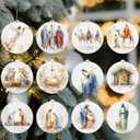 24 Pcs Nativity Watercolor Ornament Christmas Ornament Wooden Nativity Ornaments Hanging Religious Gifts for Christmas Tree Decor Stocking Stuffers Pastor Women Men Family Friend Christian