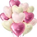 KatchOn, Pastel Valentines Heart Balloons Foil - 18 Inch Pack of 12 | Heart Shaped Balloons for Valentines Day Decorations | Galentines Balloons, Galentines Day Decorations | Valentines Heart Balloons (Pink and White)