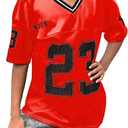 WDIRARA Girl's Number Graphic Jersey Shirts Short Sleeve V Neck Tees Oversized T-Shirt Tops (Red)