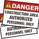 2PCS Danger - Construction Area, Authorized Personnel Only Sign Sticker, Self-adhesive Waterproof Durable Keep Out Warning Sign, Industrial Safety Signs for Construction Site, Project Entrance