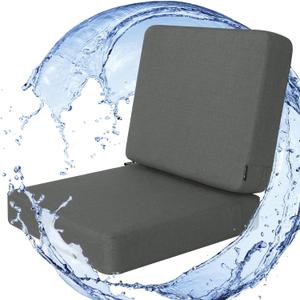 Favoyard Outdoor Deep Seat Cushion Set, 19 x 19 Inch Rainproof & 3-Year Fade Resistant Patio Furniture Cushions, Removable Seat Bottom & Back Cushion covers with Ties for Chair, Sofa, Couch, Dark Grey
