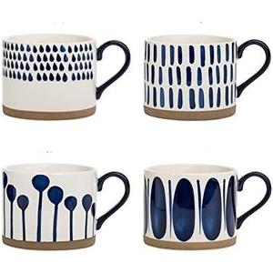 Koja 16 oz. Elegant Hand Painted Decorative Large Porcelain Ceramic Mug Set. 4 Decorative Mugs. Colorful Gift Pack. Impress & Entertain Family & Guests. Dishwasher Microwave Safe.