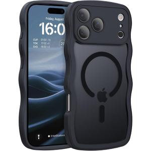 BENTOBEN Magnetic for iPhone 17 Pro Case, Cute Wavy Full Camera Protection [Compatible with MagSafe] Matte Anti-Slip Bumper Women Girls Boys Protective Cover for 17 Pro 6.3", Black
