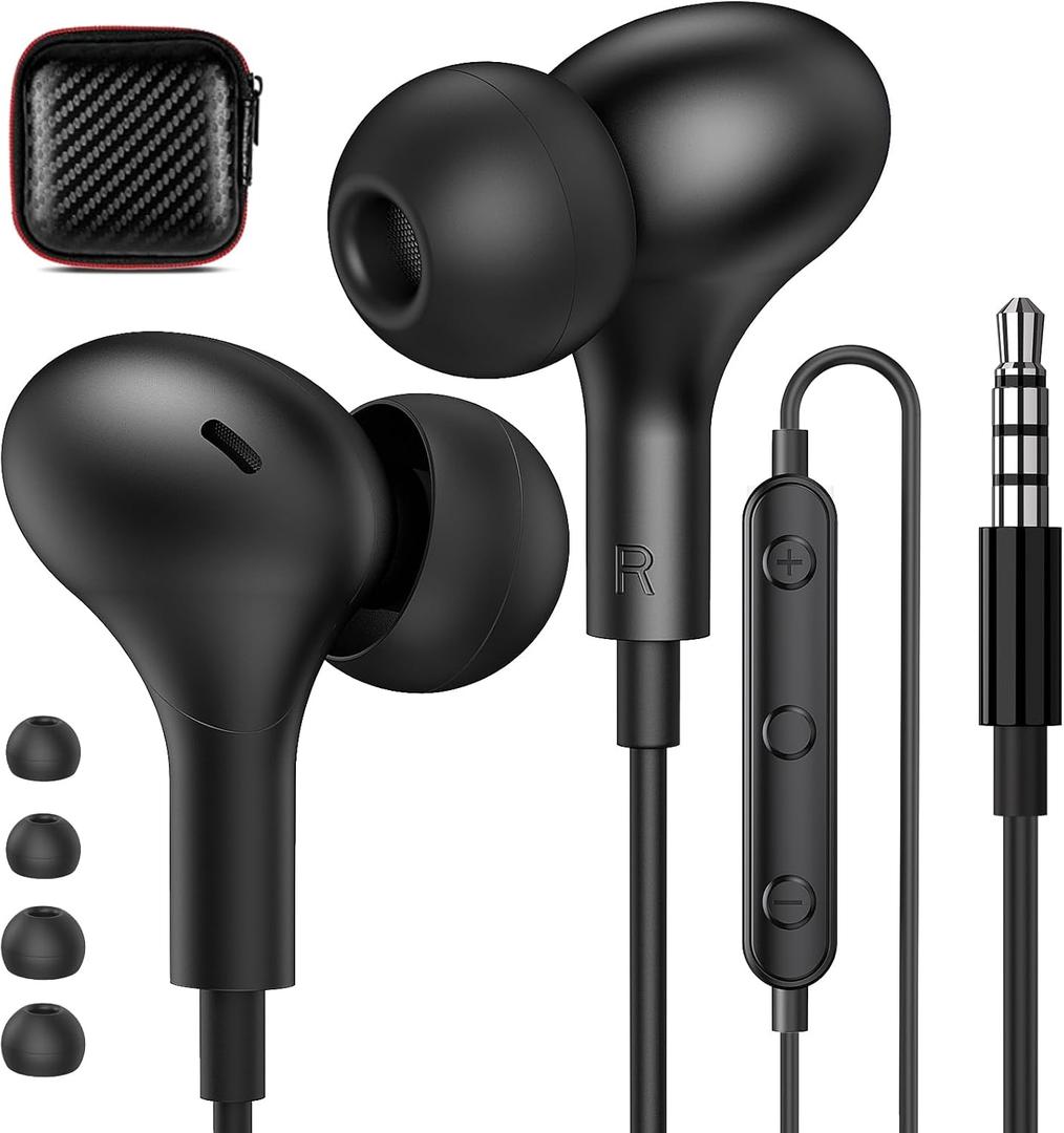 APETOO Wired Earbuds in-Ear Headphones for Mackbook Pro Air Laptop,Noise Isolation Earphones Corded 3.5mm Jack Plug-in Ear Buds Mic Volume Control for iPhone, Samsung, Android, Gaming Console, Kids, School (Black)