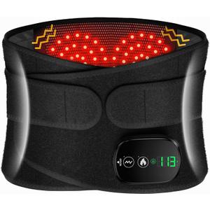 Lower Back Massager with Heat, Heating Pad for Back, Stomach Heating Pad, Waist Belt Wrap with Heat Vibration 3 Levels Adjustable, Touchscreen Control, Adjustable Size, Gifts for Dad Mom (Black)