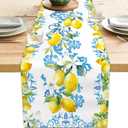 Blue Lemon Table Runner 13x71 Inch Summer Table Runners Yellow Lemon Table Decorations Rustic Coffee Table Runner for Home Kitchen Dining Room Party (13"x71", Yellow Lemon)