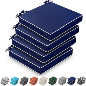 Leinuosen 4 Pcs Patio Cushion Covers 19'' x 19'' x 3'' Outdoor Cushion Covers Replacement Waterproof Slipcover Furniture Protectors with Zipper Ties Handle, Cover Only(Navy Blue)
