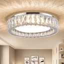 15 Inch Modern Chrome Crystal Flush Mount Chandelier,Dimmable LED 5CCT 3000K-6000K 36W,Large Round Luxury Close to Ceiling Light Fixtures for Living Room,Bedroom,Kitchen,Dining Room
