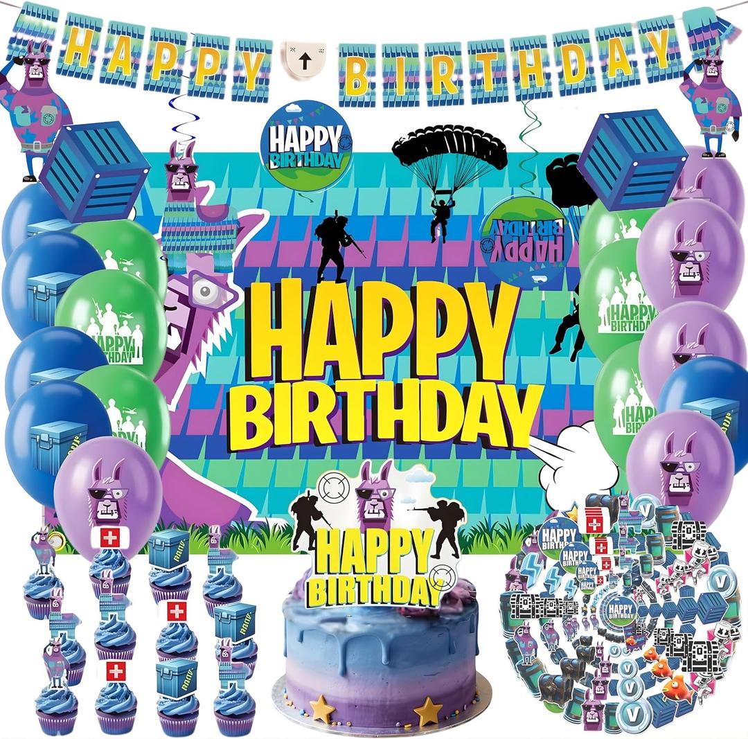 Video Game Themed Birthday Party Decorations 2026 Upgraded Supplies - Happy Birthday Banner Backdrop Balloons Hanging Swirls Cake Topper Cupcake Toppers Stickers - Decor Stuff Favor