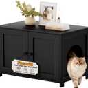 Cat Litter Box Enclosure Furniture Dog Proof, Hidden Kitty Washroom Cabinet Low Entry, Wooden Cat Boxes Enclosure Odor Control for Home, Farmhouse Style Decorative TV Stand with Storage, Black