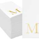 Sparkle and Bash 100 Pack Gold Foil Initial Letter M White Monogram Paper Napkins for Wedding Reception, Table Decorations (4 x 8 In)