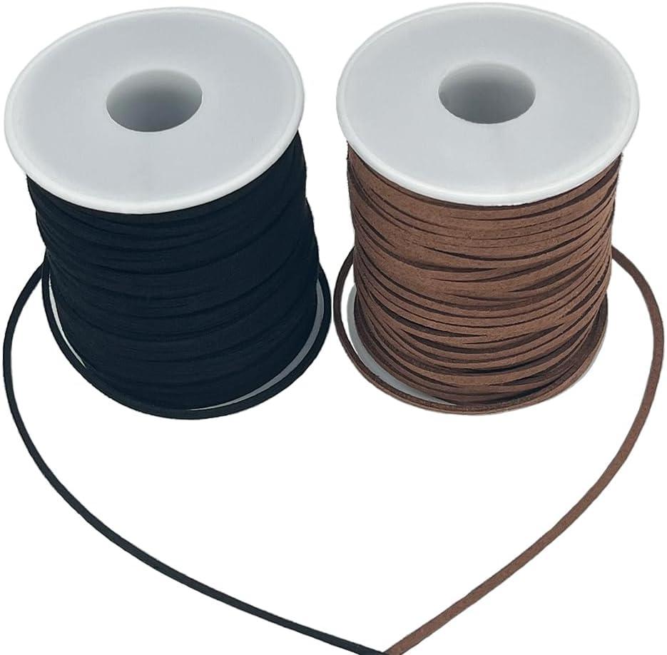 Leather String, 2 Rolls Faux Leather Cord, Flat Suede Leather Lace for Necklaces, Bracelets, Jewelry Making, Tassels, Dream Catchers and Art Crafts (Black+Brown)