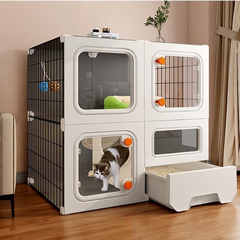 Cat Cage Cat Enclosure with Litter Box, Cat Playpen Detachable Metal, Cat Cage Indoor and Outdoor, Ferret Cage, Rabbit Cage (White)