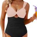 VIMPUNEC Women Tummy Control One Piece Swimsuit High Waisted Bathing Suit Cut Out Swimwear PinkBlack XL
