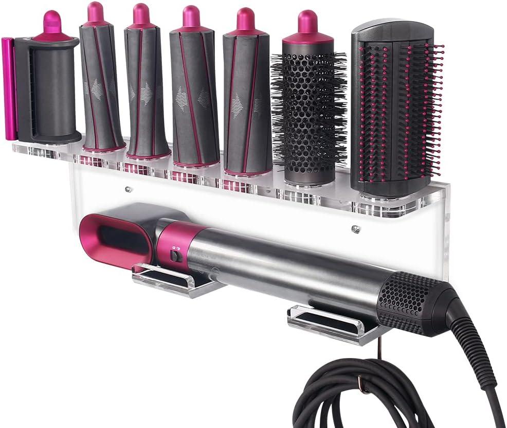 Affogato Wall Mount Holder Compatible with Dyson Airwrap Styler Accessories Acrylic Storage Holder Compatible with Dyson Airwrap Attachments Organizer Rack for Wand Barrels Brushes, Transparent Clear