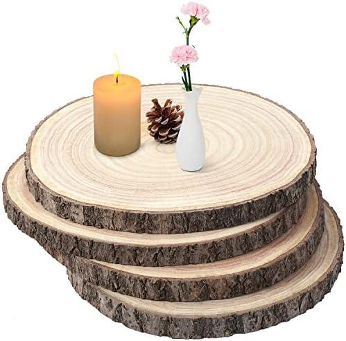 Large Wood Slices 4 Pcs 12-14 Inches Wood Rounds Natural Wood Slices for Centerpieces/Display/Crafts/Painting/Table Decor/Wood Burning/DIY Projects/Christmas Ornaments