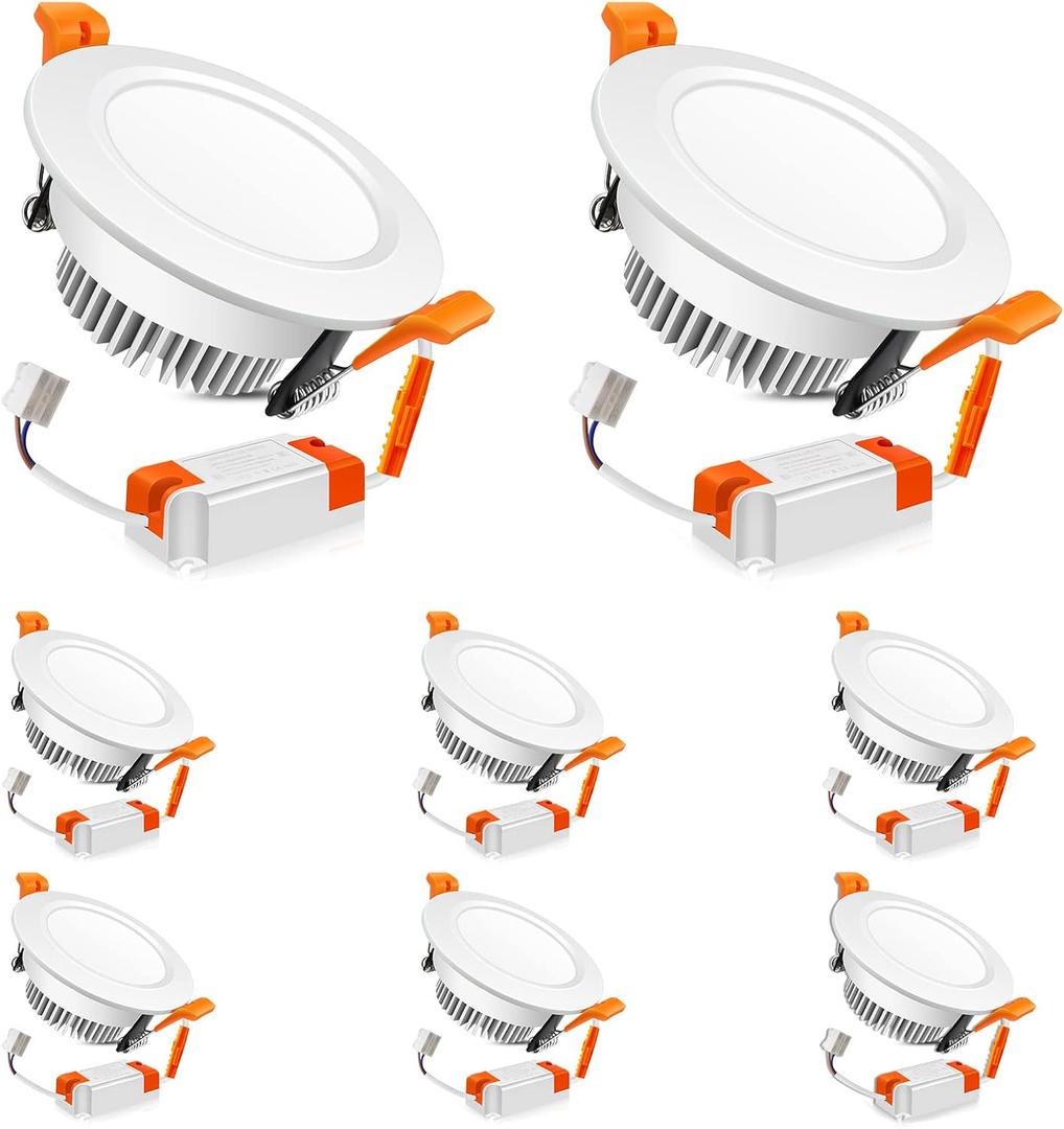 LEDLightsWorld 3 Inch LED Recessed Lighting Dimmable Downlight, 5W (40W Halogen Equivalent), 3000K Warm White, CRI80, Recessed Ceiling Light with LED Driver (8 Pack)