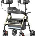 Upright Walkers for Seniors, Stand Up Rollator Walker with Adjustable Padded Armsupport & Seat, Folding Rolling Walker with 8'' Wheel Suitable for All Terrain, Champagne