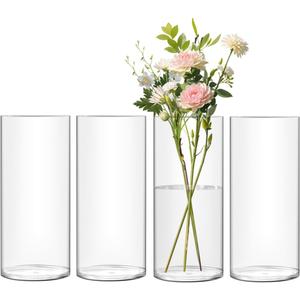 4 Pack Flower Vase Acrylic Cylinder,7.86" Tall Clear Vase for Centerpieces,Wedding Decorative,Home Dcor, Non Breakable Plastic, 3.94"X7.86" Tall Round - Clear