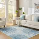 WITSHOCK 5x7 Washable Rug for Living Room,Modern Floral Distress Print Pattern Area Rugs,Stain Resistant with Non Slip Backing Carpet for Dining Room,Bedroom & Home Decor,Blue/Light Blue