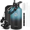 Insulated Water Bottle 64 oz, Triple Wall Vacuum Stainless Steel (Cold for 48 Hrs), Leak Proof & Non-BPA, Half Gallon Water Flask Jug with Paracord Handle & Straw Spout Lids (Indigo/Black)
