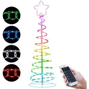 5FT Spiral Outdoor Lighted Christmas Tree, RGB+IC LED Neon Lighted Artificial Tree with 40 Scene Modes and Music Sync, Smart App Control Outdoor Christmas Decorations for Pation Yard Porch