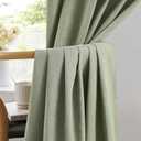 KEQIAOSUOCAI Blackout Linen Curtains Thermal Insulated Back Tab Rod Pocket Textured Long Drapes for Bedroom 50 x 63 Inch, 2 Panels Set,Light Sage Green