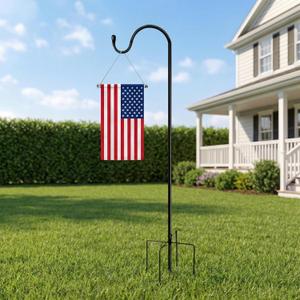 42 Inch Garden Flag Stand, Heavy Duty Metal Yard Flag Pole Holder with 5-Prong Base - Weatherproof Outdoor Decor Hook for Flags, Bird Feeders, Plant Baskets, Memorial Flags (Black)