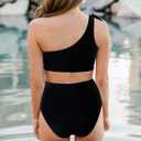 VIMPUNEC Ruffle One Shoulder Swimsuits for Women Striped High Waisted Two Piece Bathing Suits (Black, S)