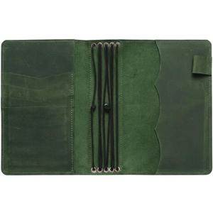 Travelers Leather Notebook Cover A6 Refillable Leather Journal Cover with 5 Elastic Bands, Pen Holder & Pockets, Fits 4.1" x 5.8" Notebooks (Inserts Not Included), Green
