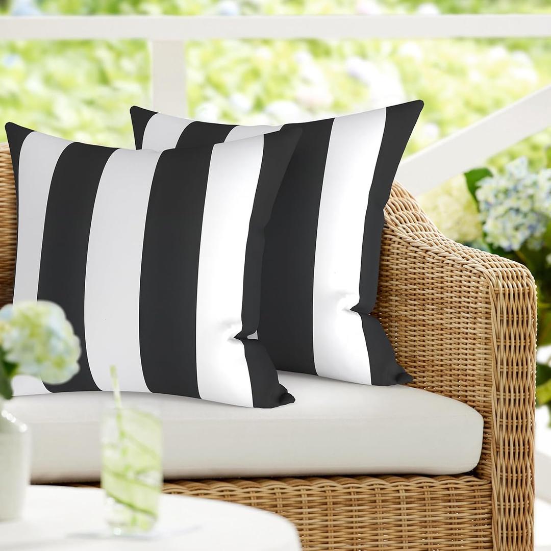DYTXIII Pack of 2 Waterproof Outdoor Pillow with Inserts, 18x18 Square Patio Decorative Throw Pillow for Home,Sofa,Bench and Patio Furniture,Cabana Black