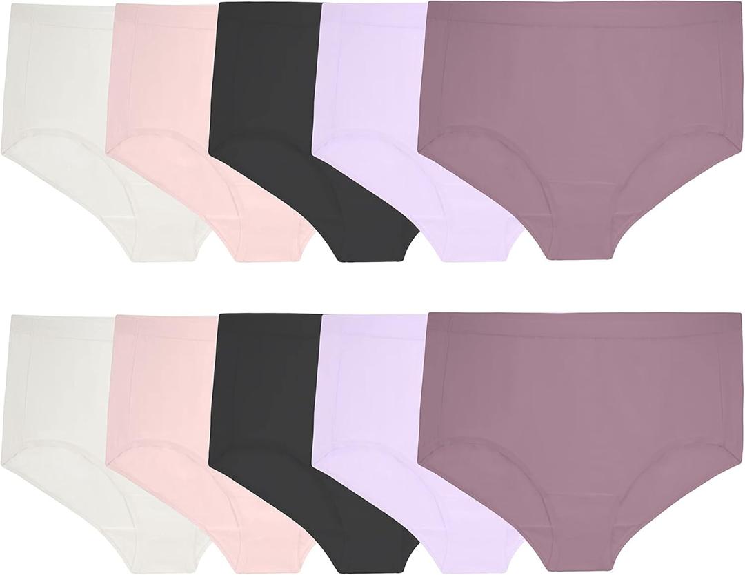 Fruit of the Loom Women's Microfiber Underwear, Lightweight & Sleek - 10 Pack - Black/White/Purple)