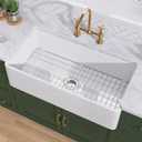 TUKTUK White Farmhouse Sink 33 inch Fireclay Apron Front Farm House Kitchen Sink Single Bowl Deep Drop In Undermount Reversible Heavy Duty Easy to Clean Porcelain Kitchen Basin Modern Luxury Accessory