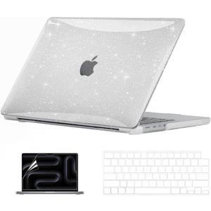 EooCoo Case Compatible with MacBook Pro 14 inch M5 2026-2021 M4 M3 M2 M1 Pro/Max Chip, Hard Shell Cases with Keyboard Cover, Screen Protector - Sparkly Clear