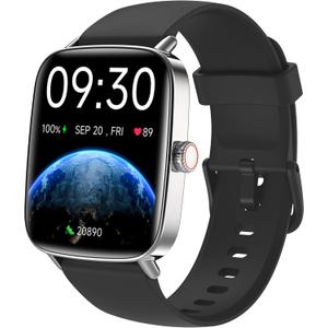 Fitpolo Smart Watch for Men Women, Stainless Steel Bezel Fitness Tracker (Make/Answer Calls), IP68 Waterproof, Heart Rate SpO2 Monitor, Sleep & Activity Tracking Smartwatch for Android Phones iPhone (Black)