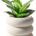 Ceramic Plant Pot Indoor, 4.5 Inch Beige Unglazed Flower Pot with Drainage Hole, Small Bubble Design Ceramic Planter for Home & Office Decor
