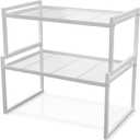 Set of 2 Kitchen Cabinet Organizer Shelf Stackable Sturdy Metal Counter Countertop Pantry Storage Rack (16.6''W, White)