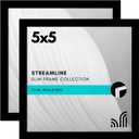 Americanflat 5x5 Picture Frame with Shatter-Resistant Glass - Set of 2 - Streamline Collection - Thin Border Square Frame for Tabletop and Wall - Hanging Hardware and Easel Stand Included - Black