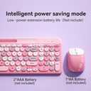 Retro Wireless Keyboard with Round Keycaps, 2.4GHz Full-Size USB Cute Wireless Keyboard Mouse for Computer, Desktop, Laptop and Computer (Pink-Colorful)
