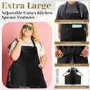 Plus Size Chef Aprons Extra Large Adjustable Unisex Kitchen Aprons with 2 Pockets for Women Men Cooking Working (Black)