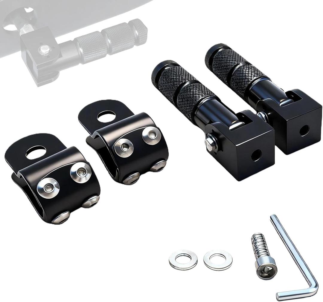 Universal Foot Pegs for Ridstar Q20, Ebike, Motorcycle - Foldable Anti-Skid Footrest with Anodic Oxidation Coating, Dual Mounting for 30-35mm Tube & M8 Hole (1 Pair, Black)