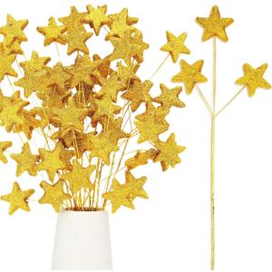24 Pcs Glitter Star Picks 14.5 Inch Sparkly Star Stem Christmas Star Tree Picks Twinkle Star Sticks Foam Vase Decoration for Christmas Birthday Party Wedding Centerpieces(Gold)