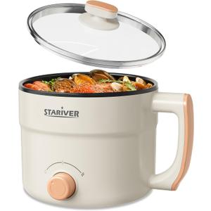 Stariver 1.5L Electric Hot Pot with Dual Power - Mini Portable Non-Stick Noodle Cooker for Ramen, Soup, Pasta, Egg, Oatmeal - Overheat & Boil-Dry Protection - Ideal for Dorm, Office, Travel Gift