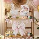 Youyole 3 Pcs Silly Goose Birthday Party Decoration Pink Bow Wooden Silly Goose Baby Shower Decor Funny Table Centerpiece Gift for Party Favor Cupcake Topper