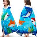 Joiedomi Shark Hooded Towels for Kids Soft 100% Cotton Kids Beach Towel 30" x 50" for 3-10 Years Boy Girl Beach Hooded Poncho Absorbent Pool Toddler Swim Bath Wrap