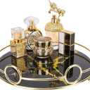 Zosenley Makeup Organizer Tray, Decorative Glass Vanity Tray for Perfume, Jewelry and Decor, Round Cosmetic Storage for Dresser, Bathroom Counter, Ottoman and Coffee Table, Size 11.4D x 2.4H