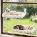 Zoratoo 2PC Cat Window Perch with Bolster Foldable Cat Hammock Cushion Bed for Window with Metal Frame, Cloud-Cuddle Cordless Window Resting Seat for Indoor Cats (Cushion Bed, White-L)